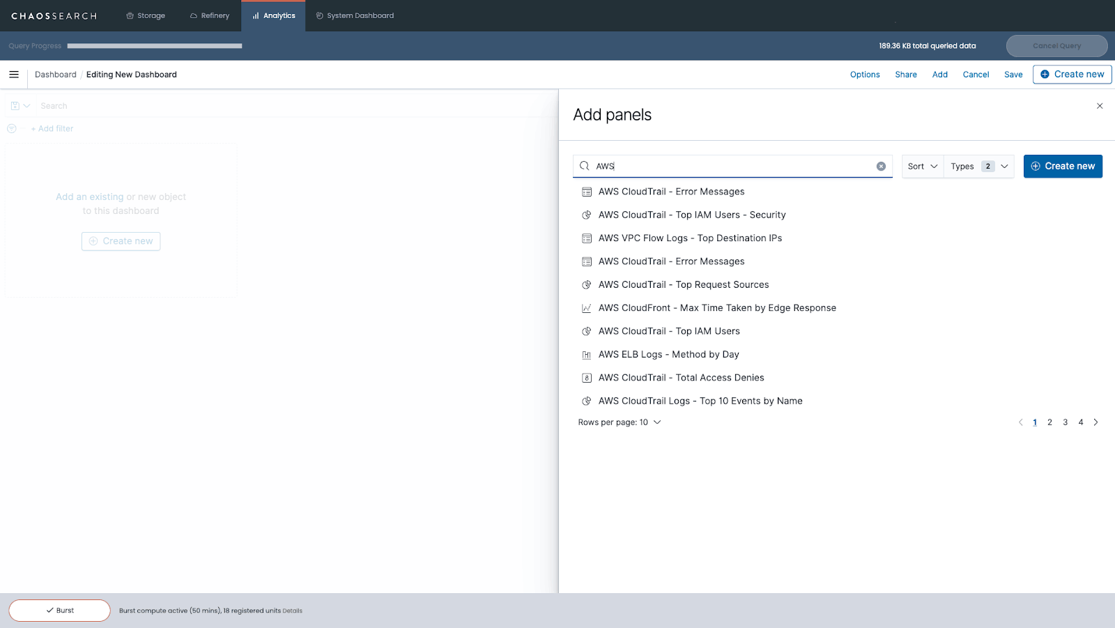 Choose a source by adding panels to your Kibana visualization